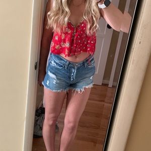 Vintage style red flowy crop top
